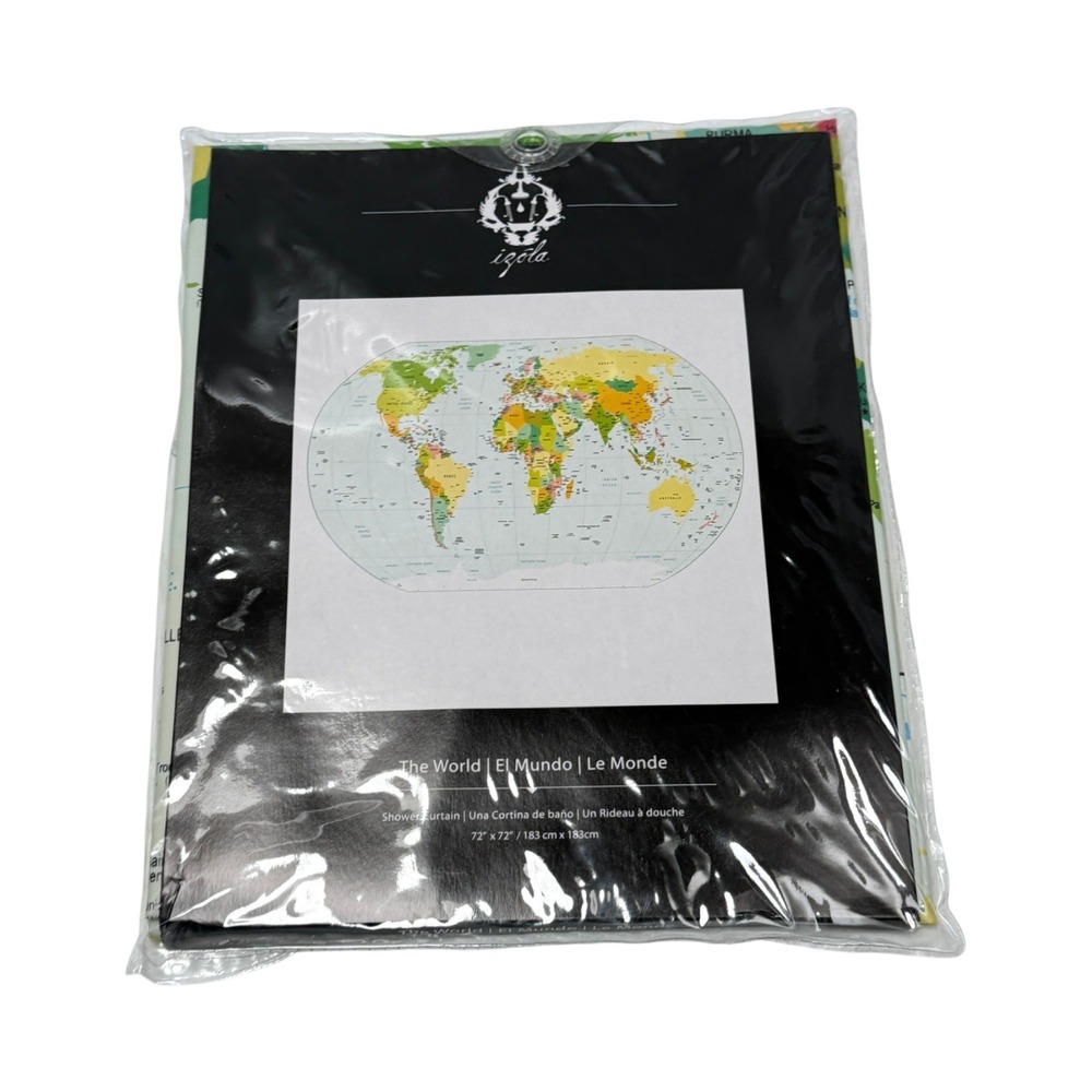 Izola The World Map Shower Curtain NEW 72x72 PEVA Vinyl Geography Educational